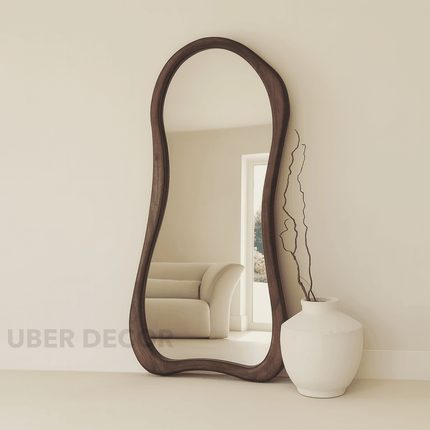 Elowen Wavy Teak Floor Mirror – Organic Freeform Full-Length Mirror