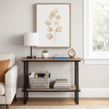 Weybridge Modern Industrial Console Table – Customizable Wood Shelving with Sleek Frame for Entryway or Living Room
