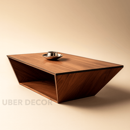 Detroit Coffee Table, Modern Geometric Wooden Center Table with Storage Shelf for Living Room