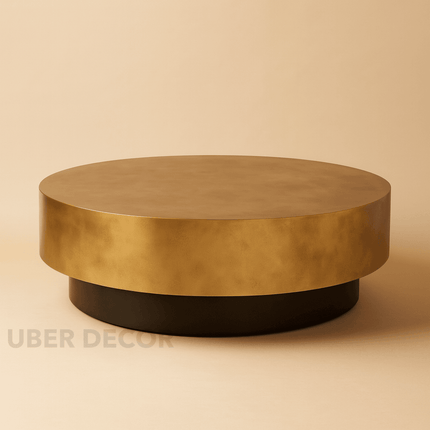 Nelson Coffee Table, Modern Luxury Stainless Steel Brushed Gold and Black Round Center Table for Living Room