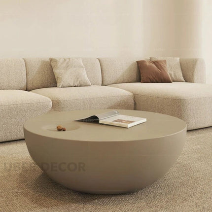 Hooghly Coffee Table, Minimalist Modern Japandi Round Seamless Matte White Low Profile Center Table for Living Room