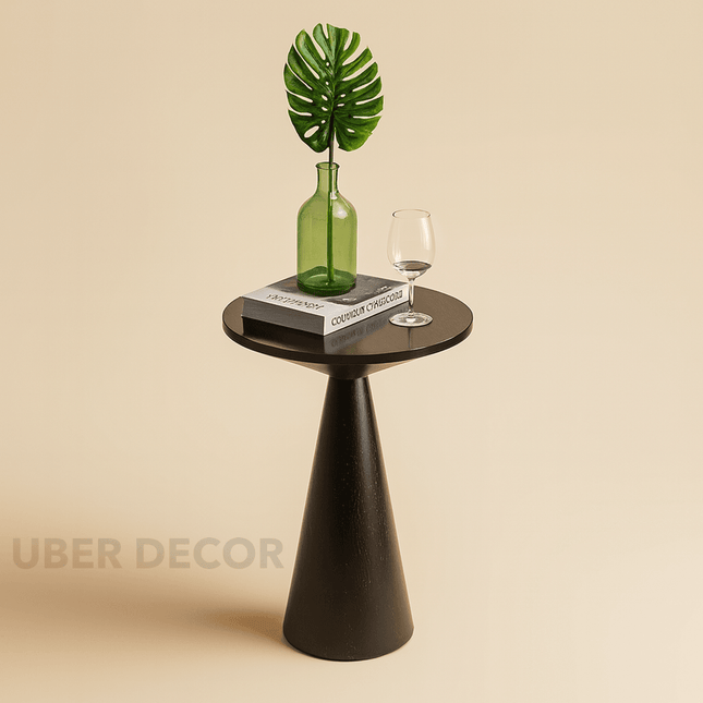 The Aria Cone End Table – Custom Wooden Conical Pedestal in Japandi Scandinavian Style for Living Room, Bedroom, or Lounge