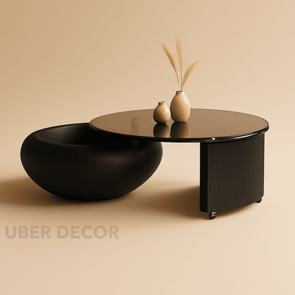 Cooper’s Creek Coffee Table Set, Modern Futuristic Glass and Glossy White Pod Center Tables for Living Room