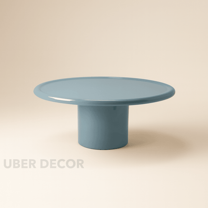 Piave Coffee Table, Modern Glossy Blue Round Minimalist Center Table with Pedestal Base for Living Room