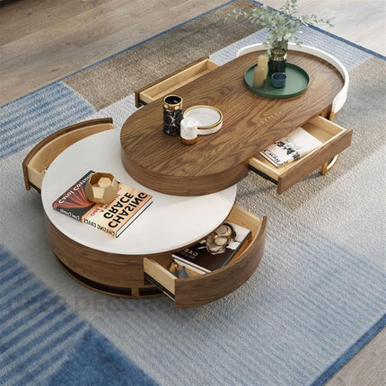 Churchill River Coffee Table with Storage, Modern European Wood and White Functional Center Table with Gold Accents for Living Room