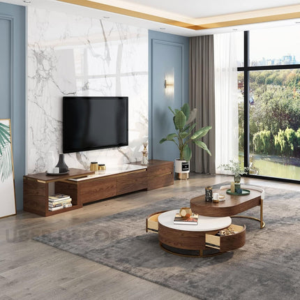 Churchill River Coffee Table with Storage, Modern European Wood and White Functional Center Table with Gold Accents for Living Room