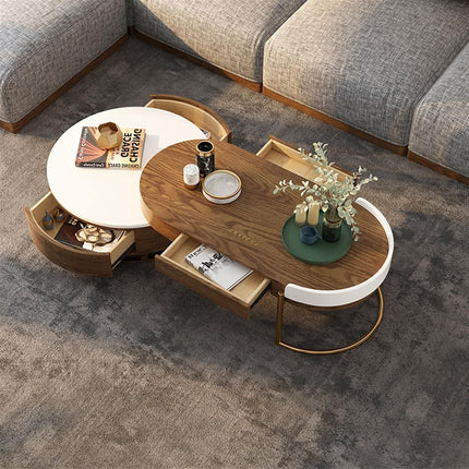 Churchill River Coffee Table with Storage, Modern European Wood and White Functional Center Table with Gold Accents for Living Room