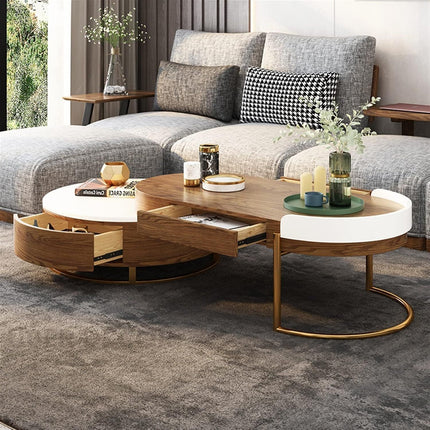 Churchill River Coffee Table with Storage, Modern European Wood and White Functional Center Table with Gold Accents for Living Room
