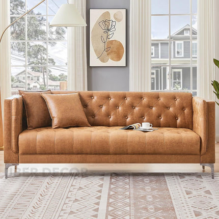 Manchester 78" Sofa- 3-Seater Upholstered Handmade Tufted Leather Chesterfield Style Couch for Living Room or Office