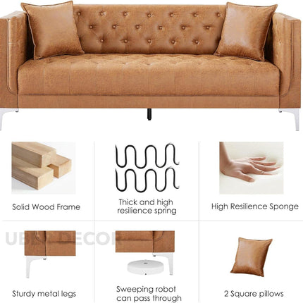 Manchester 78" Sofa- 3-Seater Upholstered Handmade Tufted Leather Chesterfield Style Couch for Living Room or Office