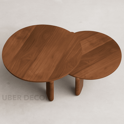 Ob Sculptural Mid Century Japandi Coffee Table – Organic Round Solid Wood Top with Cylindrical Legs – Timeless Designer Centerpiece for Living Room