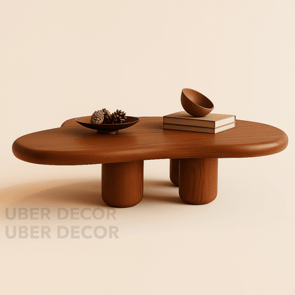 Ebro Drift Modern Cloud Coffee Table – 48.42" Dark Walnut Veneer Top with 4 Solid Wood Legs, Organic Contour – Sculptural Statement for Living Rooms and Tea Corners