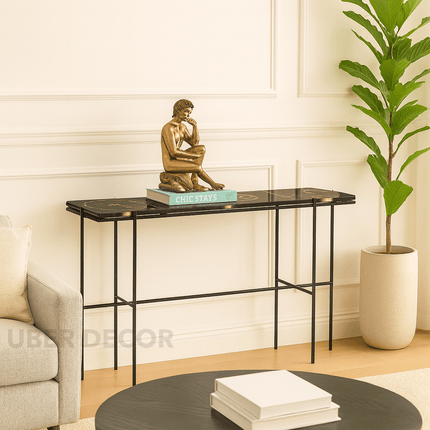 Sylvan Noir Display Table – Customizable Epoxy Agate-Style Top for Entryways & Hallways