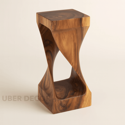 Terra Helix End Table – Sculptural Wooden Side Table, Modern Accent for Living Room & Bedroom