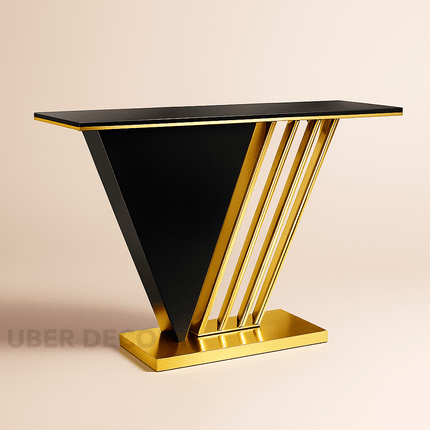 Vestra V-Form Art Deco Console Table – Mid-Century Modern Inspired Statement Display in Black & Gold for Entryway or Living Room