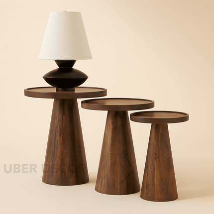Nordhaven Nesting Trio – Custom Wooden Conical Base Side Tables for Living Room