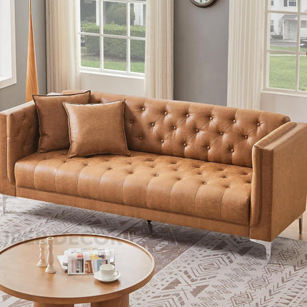 Manchester 78" Sofa- 3-Seater Upholstered Handmade Tufted Leather Chesterfield Style Couch for Living Room or Office