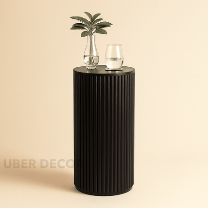 The Varro Column End Table – Custom Fluted Wooden Accent in Mid Century Japandi Scandinavian Style for Living Room, Bedroom, or Lounge