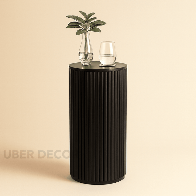 The Varro Column End Table – Custom Fluted Wooden Accent in Mid Century Japandi Scandinavian Style for Living Room, Bedroom, or Lounge