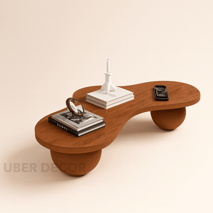 Aras River Flow Coffee Table, Mid Century Modern Japandi Organic Walnut Center Table with Sculptural Legs for Living Room