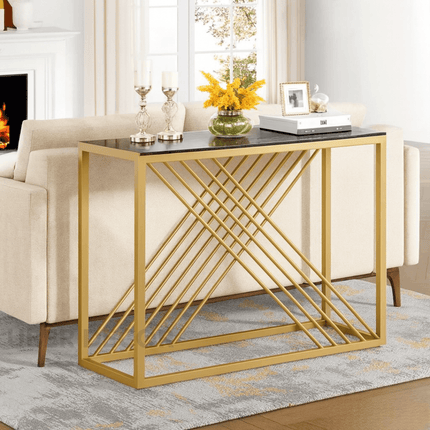 Sovana Luxe Marble Console Table – Custom White or Black Marble Top, Modern French Art Deco Gold Base for Hallways & Lounges