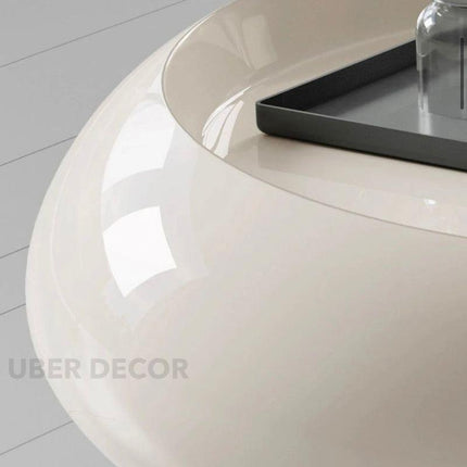 Cooper’s Creek Coffee Table Set, Modern Futuristic Glass and Glossy White Pod Center Tables for Living Room