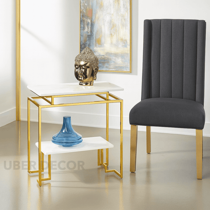 Avessa Luxe Tiered Console Table – Modern Minimalist White Marble Console with Gold Frame for Hallway or Living Room Decor