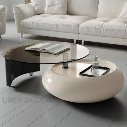 Cooper’s Creek Coffee Table Set, Modern Futuristic Glass and Glossy White Pod Center Tables for Living Room