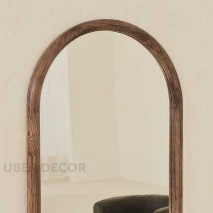 Hazel Arched Teak Wood Floor Mirror – Slim Full-Length Mirror for Bedroom & Entryway