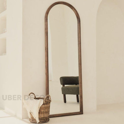 Hazel Arched Teak Wood Floor Mirror – Slim Full-Length Mirror for Bedroom & Entryway