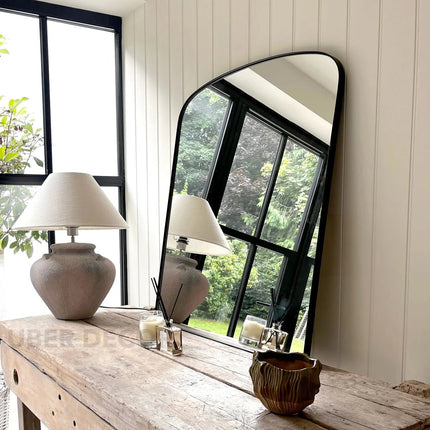 Arco- Mid Length Arch Shaped Metal Framed Mirror for Console, Makeup Table, Powder Room or Vanity