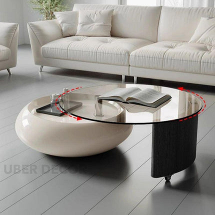 Cooper’s Creek Coffee Table Set, Modern Futuristic Glass and Glossy White Pod Center Tables for Living Room