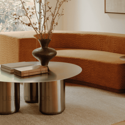 Ord Coffee Table, Modern Sculptural Cobalt Blue Round Minimalist Center Table with Cylindrical Base for Living Room