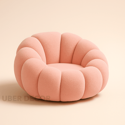 Pumpkin Sofa Chair with Ottoman and Pumpkin Cushion Pillow- Luxury Boucle Cloud Couch