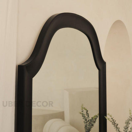 Violet Arched Black Wood Wall Mirror – Elegant Full-Length Mirror for Bedroom & Living Room
