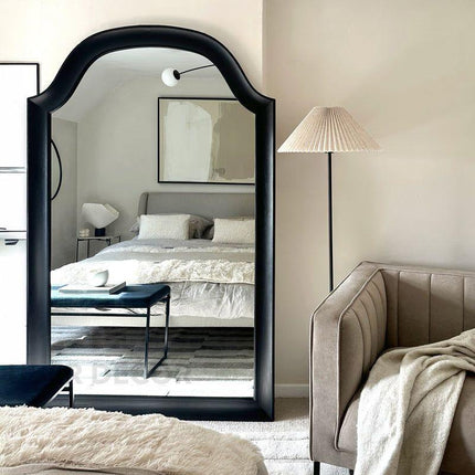 Violet Arched Black Wood Wall Mirror – Elegant Full-Length Mirror for Bedroom & Living Room