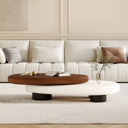Songhua Contemporary Mid Century Japandi Coffee Table – Organic Two Tone Sculptural Design with Solid Wood Top and Inset Tray – Modern Centerpiece for Living Room