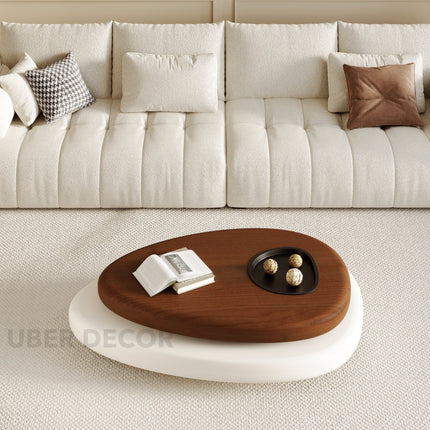 Songhua Contemporary Mid Century Japandi Coffee Table – Organic Two Tone Sculptural Design with Solid Wood Top and Inset Tray – Modern Centerpiece for Living Room