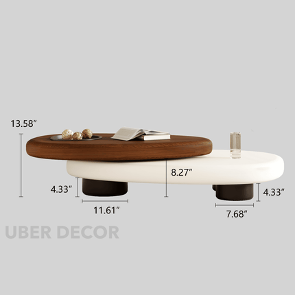 Songhua Contemporary Mid Century Japandi Coffee Table – Organic Two Tone Sculptural Design with Solid Wood Top and Inset Tray – Modern Centerpiece for Living Room