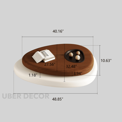 Songhua Contemporary Mid Century Japandi Coffee Table – Organic Two Tone Sculptural Design with Solid Wood Top and Inset Tray – Modern Centerpiece for Living Room