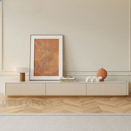 Nuvano Line – Luxury Coffee Table With TV Unit Modern Fluted Minimalist Design Low Base for Statement Living Room