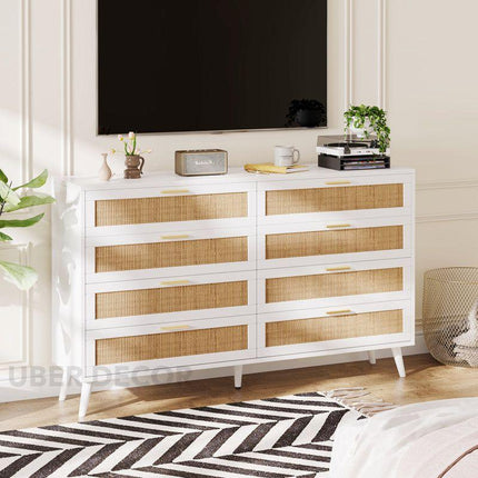 Sole Rattan Modern Coastal Solid Wood Chest of Drawers 8-Drawer Storage – Ideal for Bedroom, Living Room & Entryway