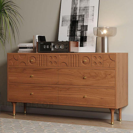 GeoForm Walnut Modern Dresser – Artistic Carved 6-Drawer Storage Cabinet