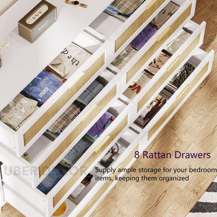 Sole Rattan Modern Coastal Solid Wood Chest of Drawers 8-Drawer Storage – Ideal for Bedroom, Living Room & Entryway