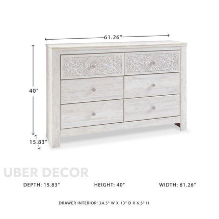 Serenity Scroll 6-Drawer Chest – Hand-Carved Floral Solid Wood Cabinet, French Vintage Whitewash & Custom Finish Options for Bedroom, Living Room & Entryway