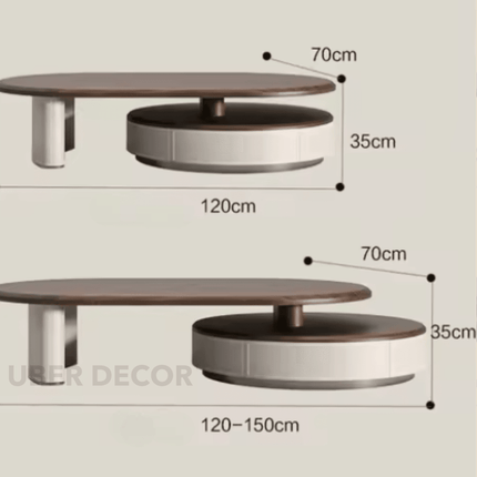 Aldan Dual Layer Functional Mid Century Modern Contemporary Coffee Table Scandinavian Design Solid Wood Top Cylindrical Base Matte Finish Round Center Table for Reception Area