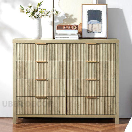 Riviera Slat 8-Drawer Chest – Modern Scandinavian Solid Wood Cabinet with Natural Oak Finish & Custom Color Options for Bedroom, Living Room, Entryway