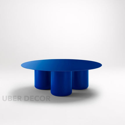 Ord Coffee Table, Modern Sculptural Cobalt Blue Round Minimalist Center Table with Cylindrical Base for Living Room