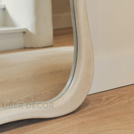 Claribel Wavy Ivory Teak Floor Mirror – Sculptural Full-Length Statement Piece