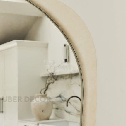 Claribel Wavy Ivory Teak Floor Mirror – Sculptural Full-Length Statement Piece